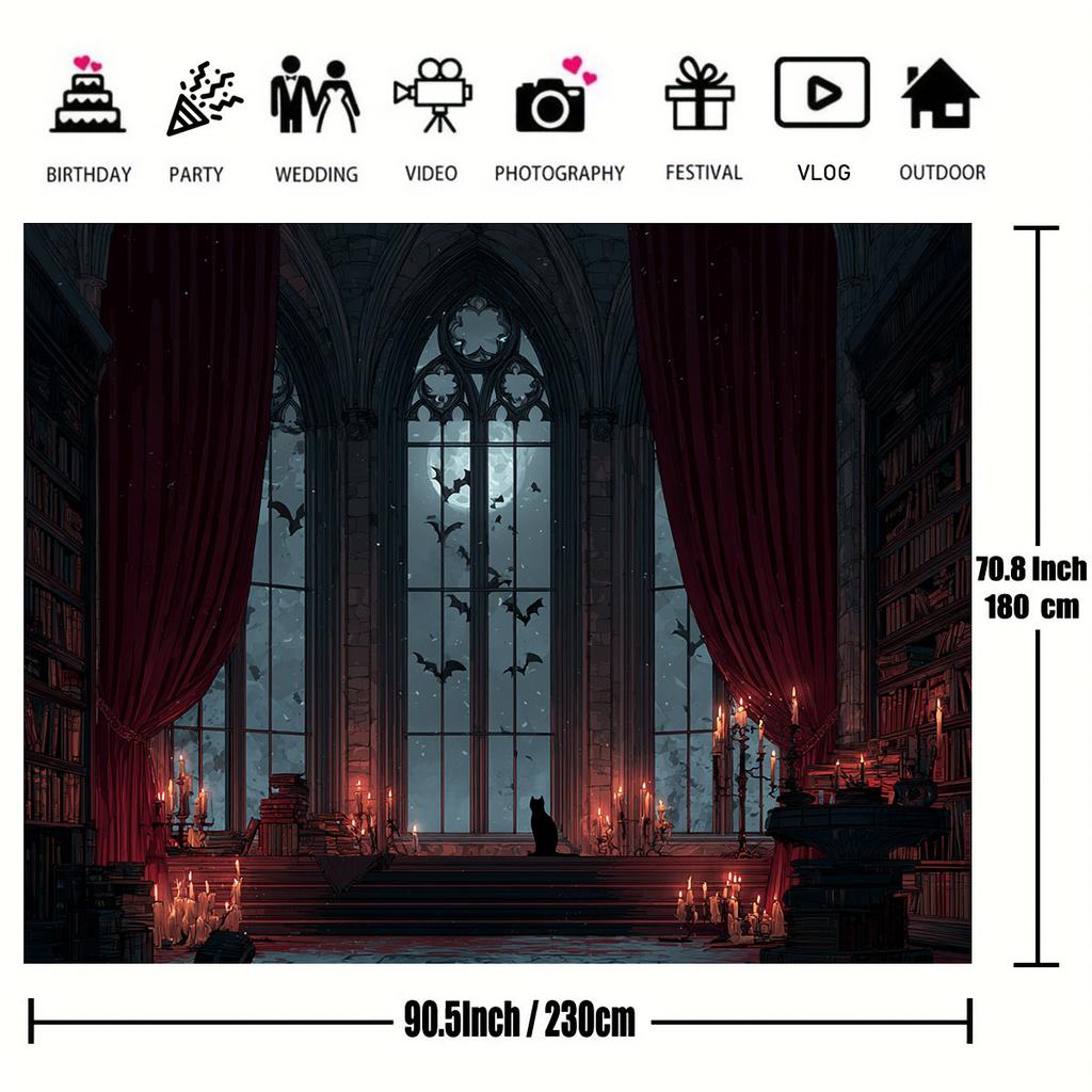 1pc Gothic Library Background Cloth - Halloween Party Decoration Vampire Gothic Photography Background