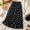 Schmal geschnittener A-Linien-Rock Elastischer Bund Halblanges Kleid Vintage Gepunkteter Rock Damen