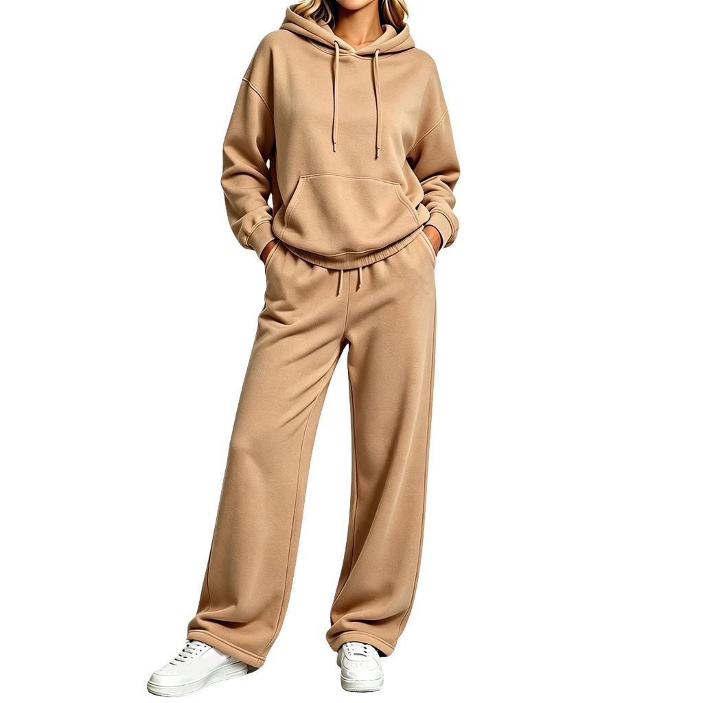 Women's 2 Piece Lined Hoodie and Wide Leg Pants Set Casual Tracksuit for Fall Winter