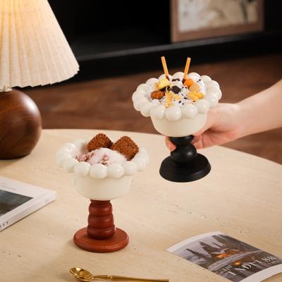 Ins Aesthetic Ice Cream Cup Creative Ceramic Dessert Bowl Yogurt Pudding High Footed Cup for Home