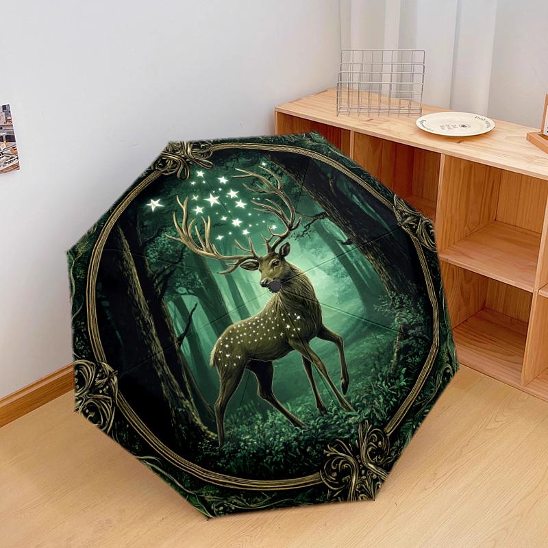 1 PC Automatic Folding Umbrella - Forest Deer Pattern, Portable & Foldable Design with 8 Ribs, Christmas Birthday Gifts