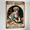 Vintage Whimsical Cat Baker Metal Sign - 'KITTY BISCUITS' Typo Knead Playful Kitchen Art for Home Decor, Café, Man Cave