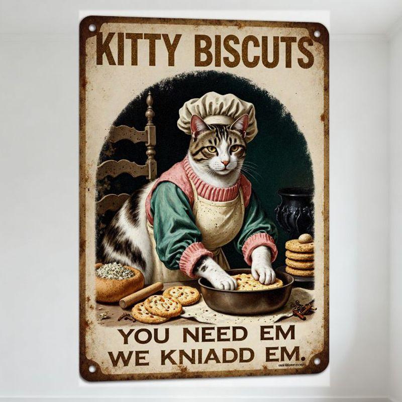 

Vintage Whimsical Cat Baker Metal Sign - KITTY BISCUITS Typo Knead Playful Kitchen Art for Home Decor, Café, Man Cave 20x30cm（7.8x11.8inch）