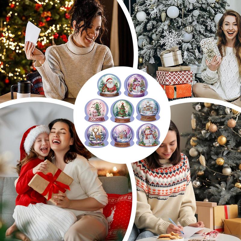 5d Rhinestone Art Christmas Cards Crystal Ball Thank You Cards Art Craft 8x Rhinestone Painting Art Cards Round Drill Greeting