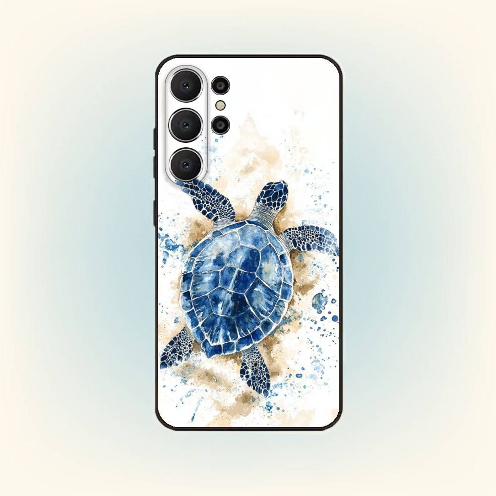 Mořský život Želva Umění Pouzdro na telefon Pro Samsung S25,24,23,22,30,21,10,9,Ultra,Plus,Lite,FE Černé Měkké pouzdro