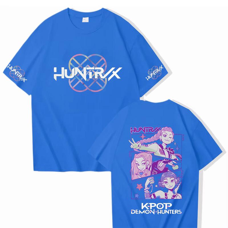 

13 цветов Аниме K-pop Футболка Охотники на демонов Харадзюку Женская Мужская Повседневная Футболка Подарок для фанатов Футболки Топы Мода K-pop Охотники на демонов Короткий рукав XXXXL синий
