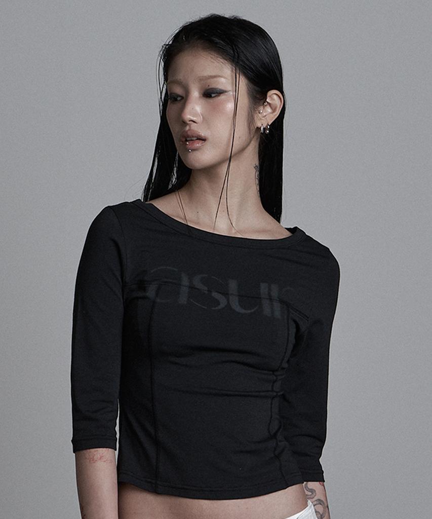 Aejeuyua Sewing Boat Neck Sleeve Black