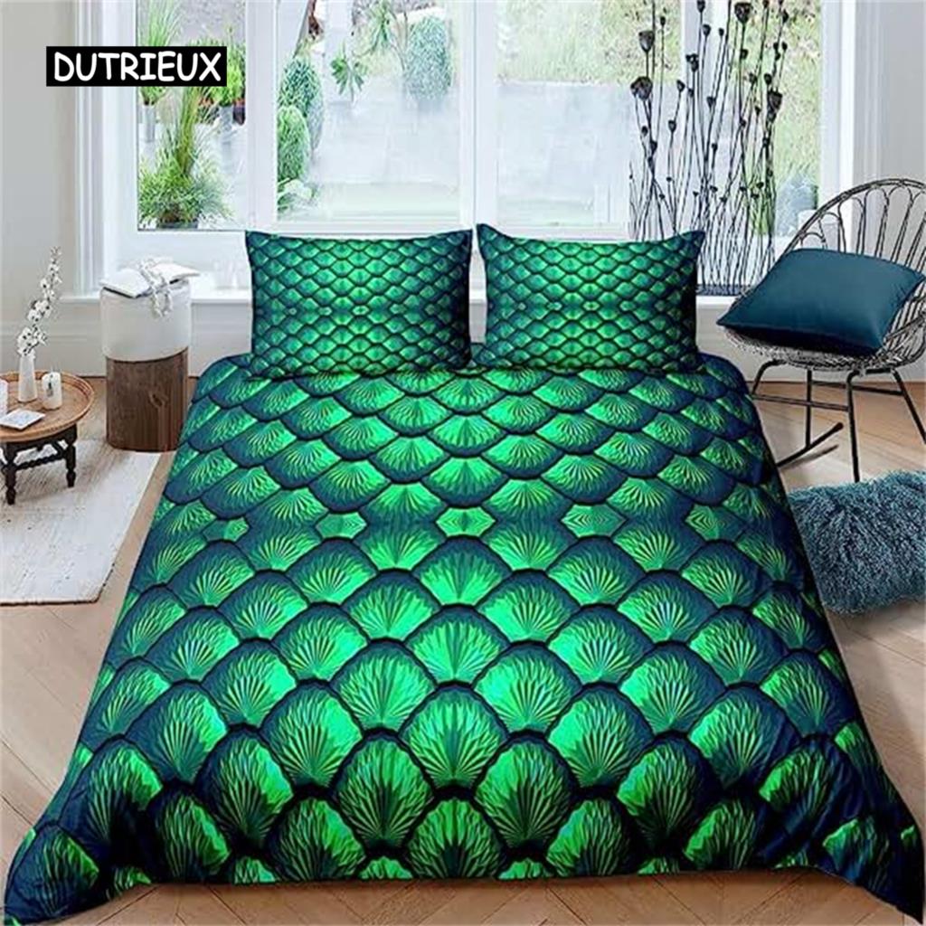 Fish Scales Quilt Cover Pink Mermaid Scales Colorful Bedding Sets Cozy Microfiber Fabric Quilt Cover for Girls Gifts Sleep Bedding Package Decoration