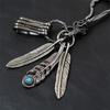Distinctive Feather Keychain Charm In Antique Silver With Turquoise for Individualistic Fashion Statements Pieces