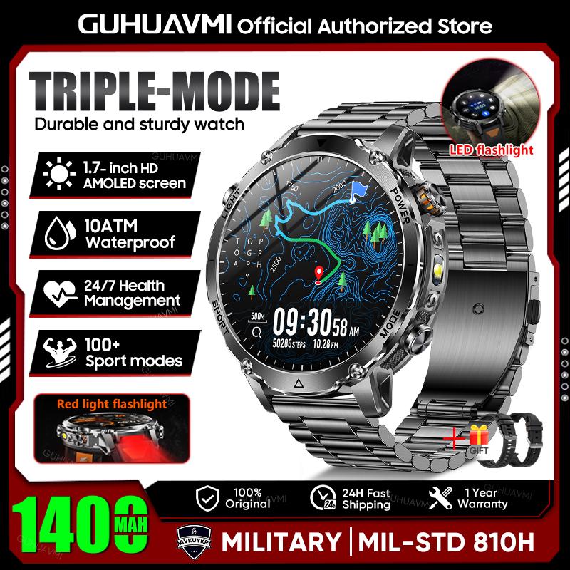 New TANK Ultra 1400mAh Battery Military Smart Watch 10ATM Waterproof Heart Rate Tactical LED Flashlight Men Sports Bracelet