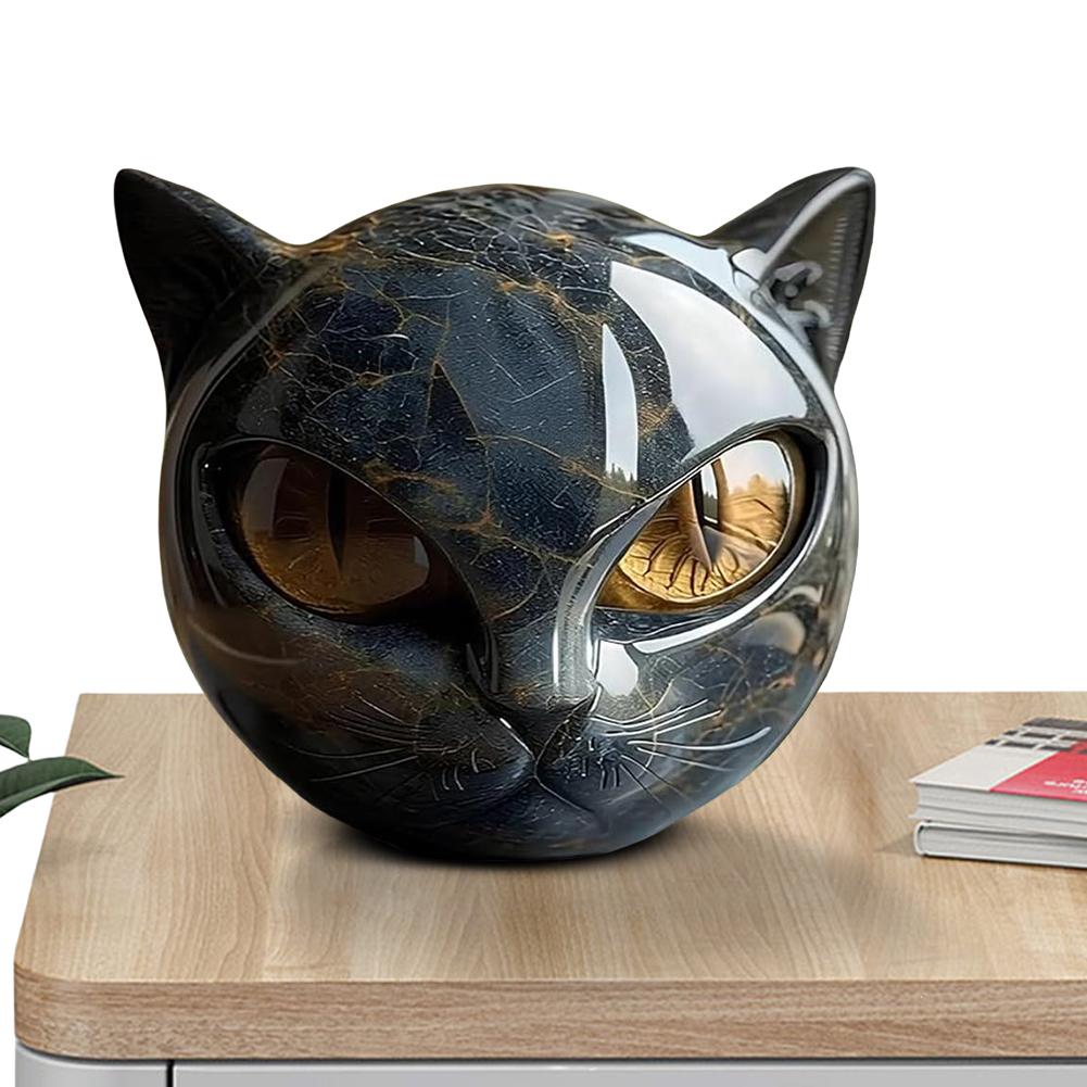 Room Embellishment Finish Home Decor Elegant Black Cat Stone Sculpture with Amber Eyes Hand-carved Luxury Home for Cat for Room