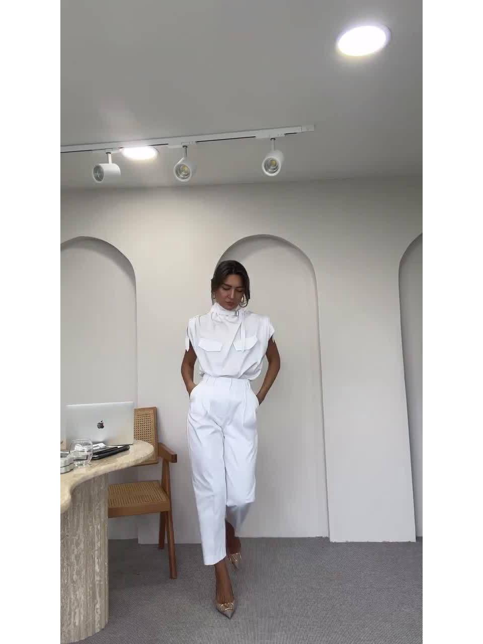 

Европейский и американский персонализированный комплект брюк с завязками на плечах и утягивающим поясом Double Extra Large белый