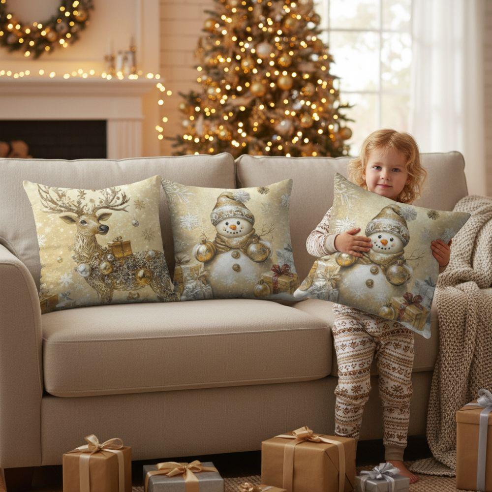 1PC Santa Claus Elk Christmas Pillow Cover Flax Xmas Tree Pillowcase Cushion Slipcover  Sofa Decor