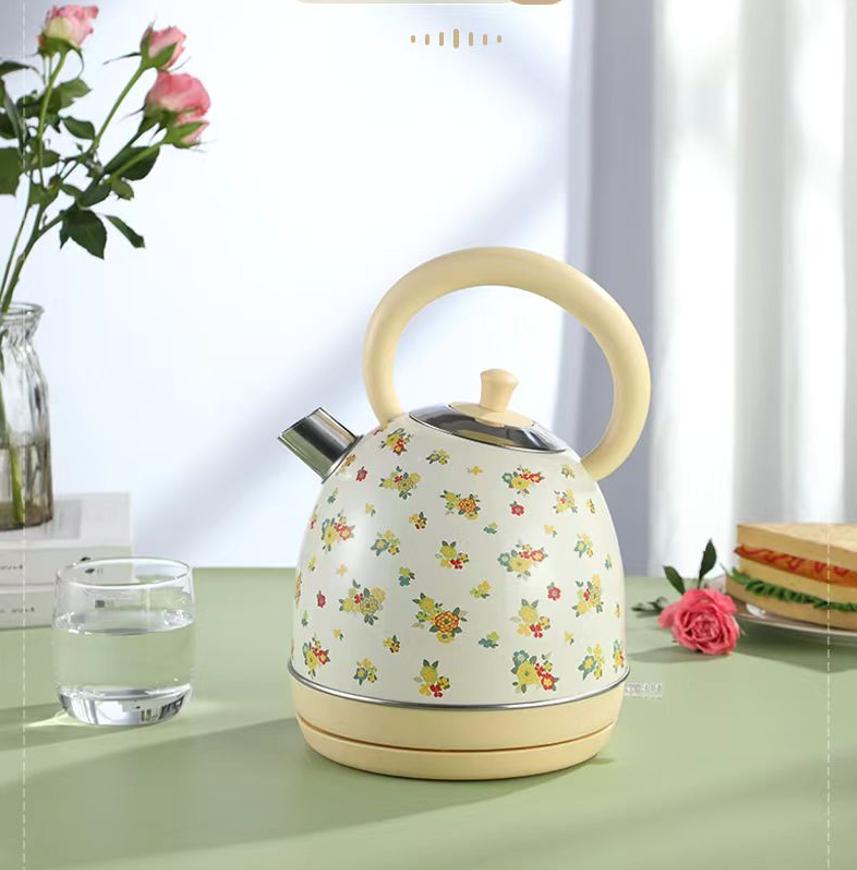 1850W Rapid Boiling Electric Kettle with 1.8L Flower-Printed Hot Water, SUS304 Stainless Steel, LED Display, BPA-Free
