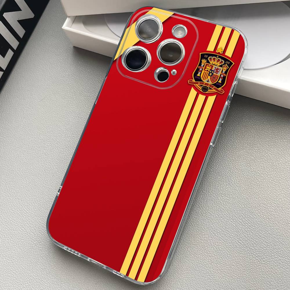 Spain Flag Phone Case For iPhone 17 16 15 14 13 11 12 Pro Max Mini Plus Shockproof Transparent Soft TPU