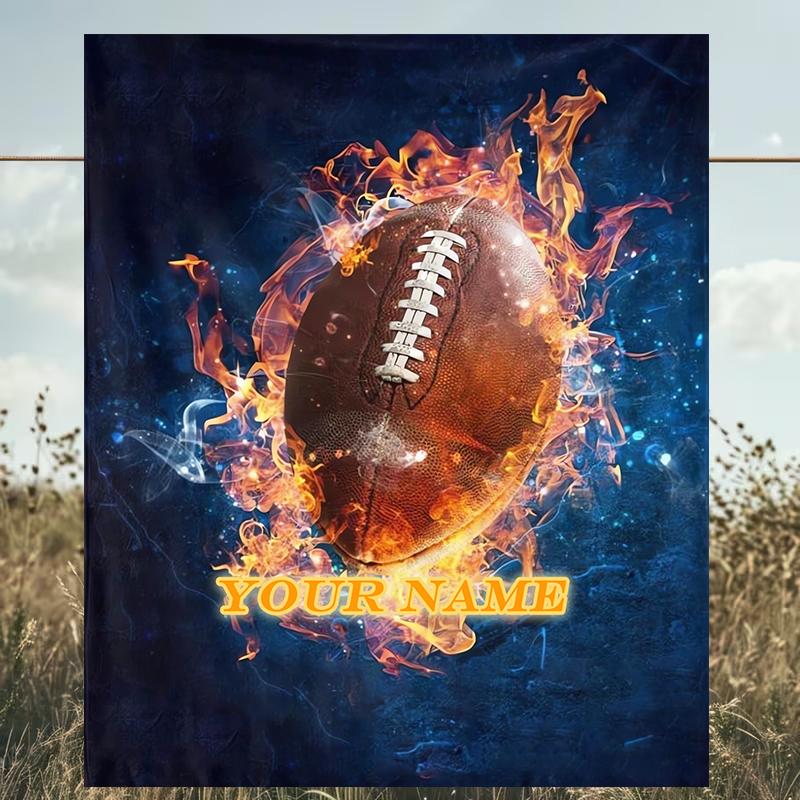 1PC Custom Name Football Art outdooor Flannel blankets Patterns Throw Blanket All-Season Soft Gift for Couch, Bed, Camping gifts