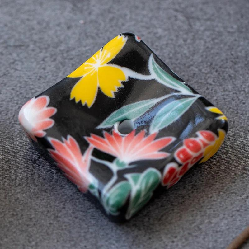 1pc Painted Square Incense Stick Holder Japanese Retro Pattern Incense Base Tea Ceremony Accessories Home Decoration