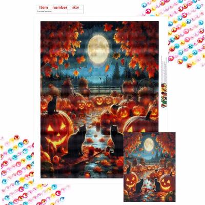 Halloween 5D Full Diamond Art Painting Kit Pumpkin Cat Full Moon Wall Decor DIY Craft Mosaic Home Decoration For Holiday Wall Art 130
