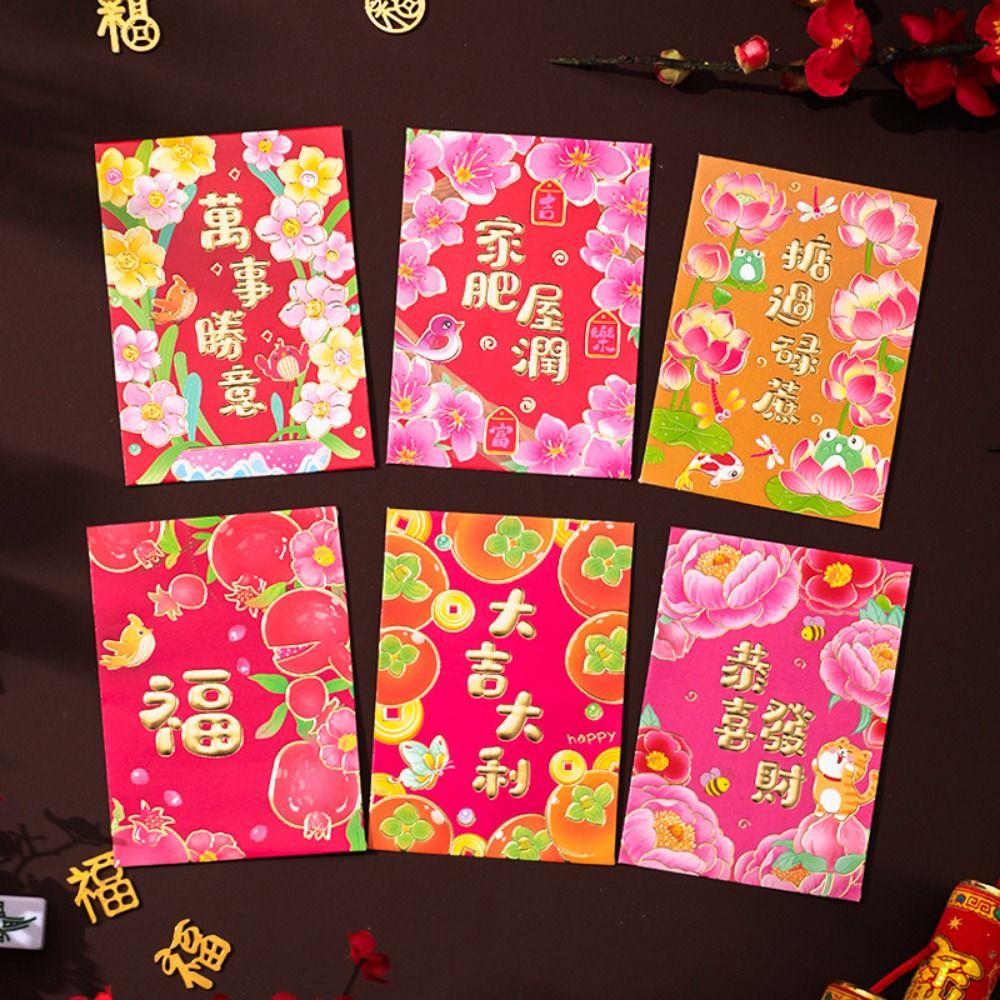 6 Pcs Cute Lucky Red Pocket Cartooon New Year Red Packet 2025 Red Envelope Bag  Spring Festival