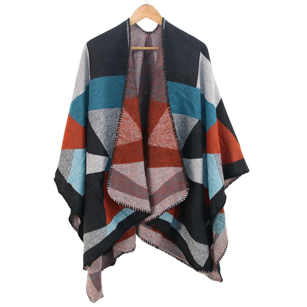 Women Winter  Warm Oversized Printing Blanket Cape Wraps Shawl Cardigans