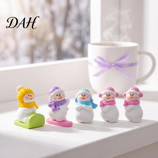 Christmas Desktop Ornaments Mini Snowman Figurine, Skiing Dolls, Small Car Ice Snow Theme Decor Dashboard Figurines, Micro Landscape for Dollhouse DIY