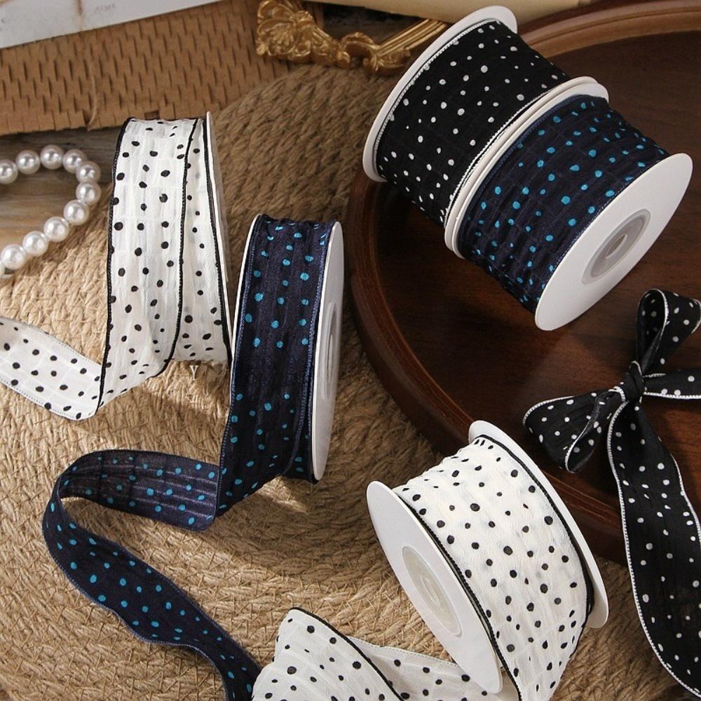 10 Yards 10 Yards Length Crinkled Chiffon Ribbon Crinkled Texture Polka Dot Pattern Wave Edge Ribbon Chiffon Material