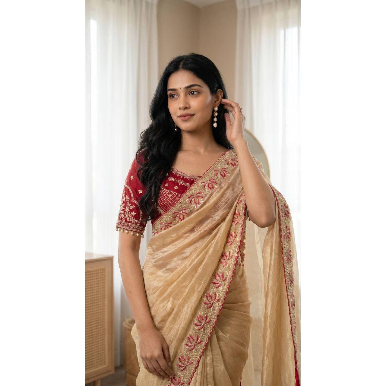New Designer Saree Trending on Instagram with Readymade Blouse - Luxury Lotus Edition