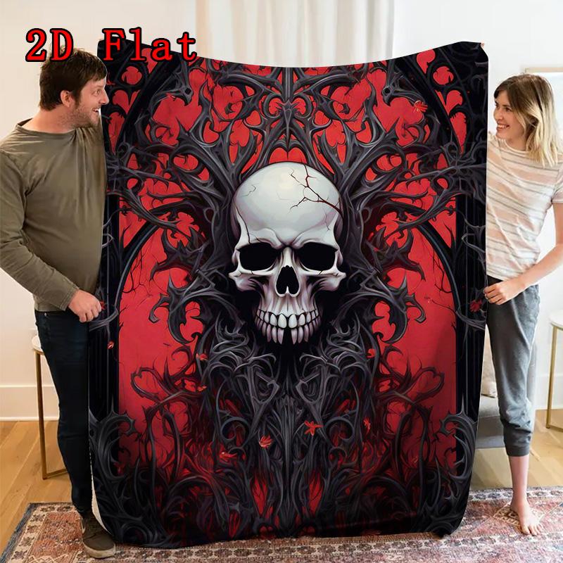 Gothic skull with ornate details 2D Flat Pattern Flannel Blanket High quality All Seasons Warmth and Comfort Perfect for Christmas Gifts.