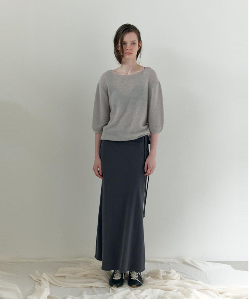 Deolil Folded Long Skirt_Charcoal