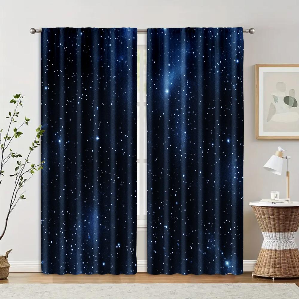 2pcs, Curtains Roller Blinds 2D print Starry Night Sky Machine Washable (without rod) Decorations For Home for Bedroom, Living
