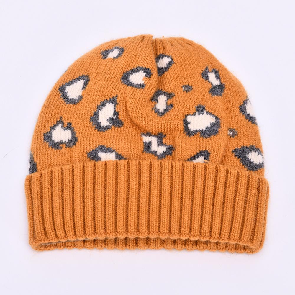 Men's and women's knitted hats angora soft waxy rabbit down leopard print hat autumn and winter outdoor wool hat to keep warm