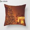 Christmas Decor Pillow Cover  Tree Gift Fireplace Print Throw   New Year Home  Sofa Cushion