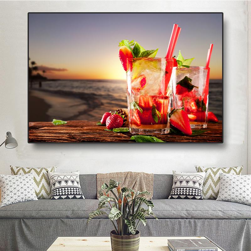 Modern Fresh Fruit Juices and Cocktails Canvas Painting Summer Sea Wall Picture Posters and Prints for Living Room Decor Cuadros