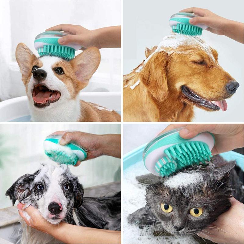 Pet Dog Cat Bath Brush Two-In-1 Pet Spa Massage Comb Soft Silicone Pet Shower Hair Grooming Cmob Dog Cleaning Tool Pet Supplies Decor
