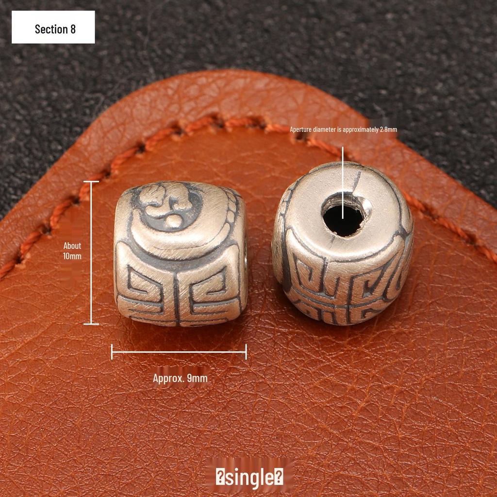 Sterling Silver S999 Ethnic Spacer Beads: Retro Barrel & Ruyi Lock Lucky Beads for DIY Jewelry.