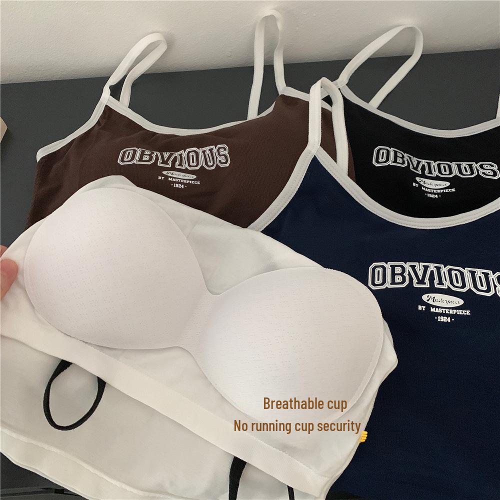 2024 Women's Slim Fit Letter Print Camisole: Sweet & Spicy Style with Chest Pad for Summer