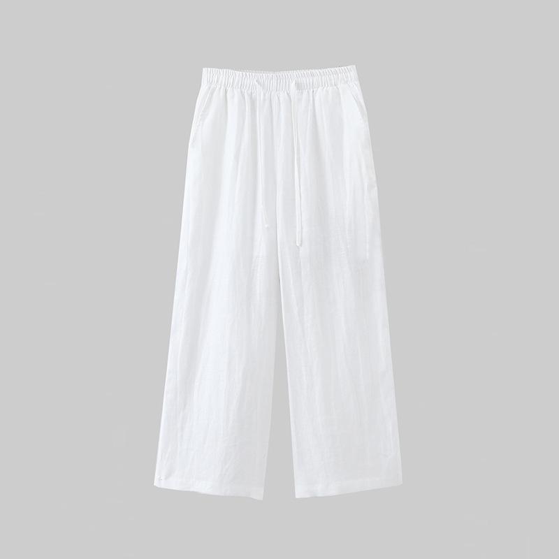 

Летние новые женские брюки 0% льна, укороченные на девять десятых, в стиле old money, повседневные, универсальные, тонкие, широкие брюки, брюки прямого кроя S белый