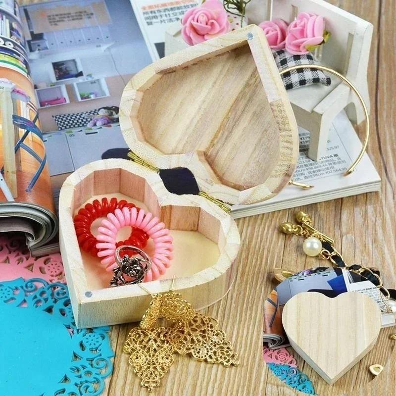 Boîte à Bijoux en Bois en Forme de Cœur Étui Cadeau pour Bijoux Proposé Présentoir de Mariage Organisateur de Rangement pour Bijoux Boîte pour Boucles d'Oreilles Bagues Colliers