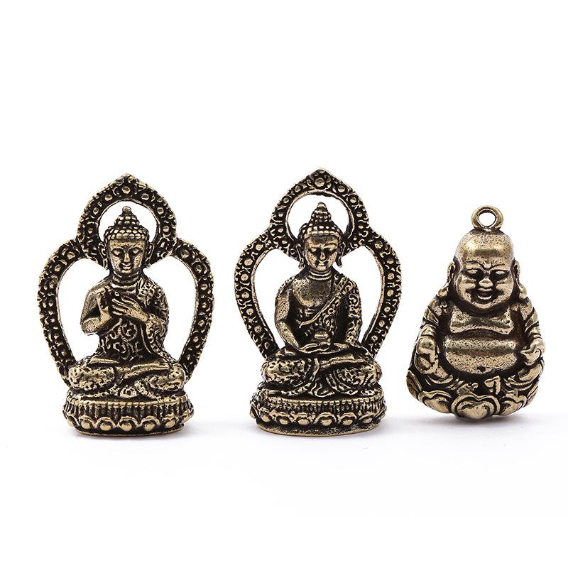 New retro brass ornament, car keychain pendant, Buddha statue safety pendant, handmade collection
