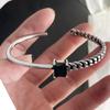 100% Solid 925 Sterling Silver Metal Bracelet for Women Vintage Handmade Simple Retro Black Stone Bracelet Birthday Gift Party