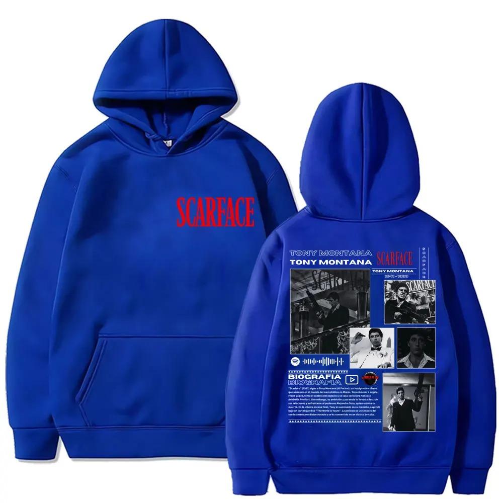 Felpa con Cappuccio Grafica Scarface Film Gangster Stampata Tony Montana Pacino Moda Trendy Cotone Puro Oversize