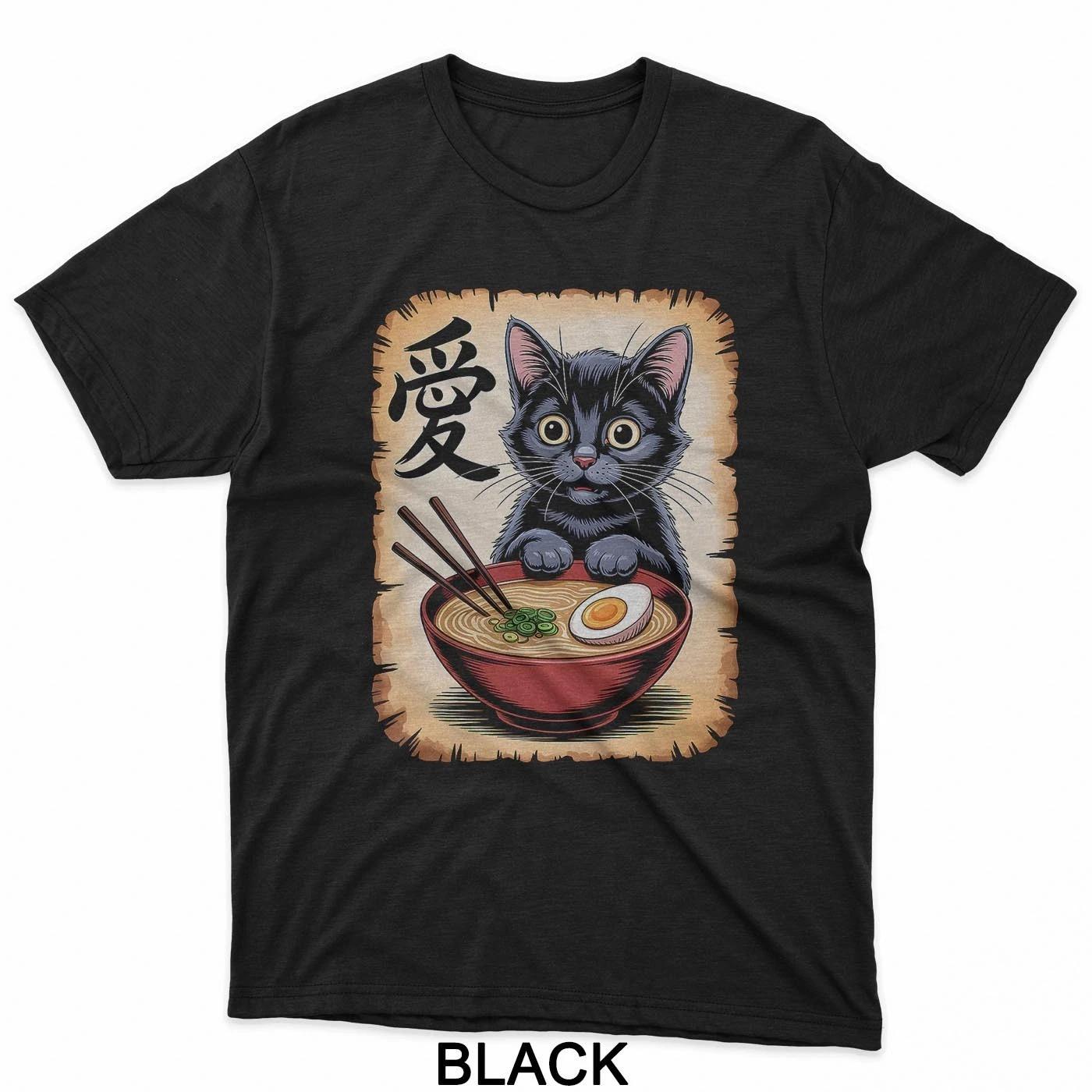 Japanese Kawaii Anime Cat Funny Cat Eating Ramen T-Shirt S