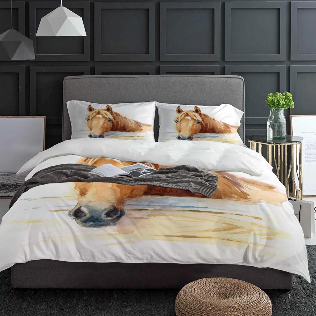 

Animal Horse Watercolor Art Bedding Set 3pcs Duvet Cover Pillowcase Kids Adult Quilt Cover Double Bed Set Home Textile (135x200cm)