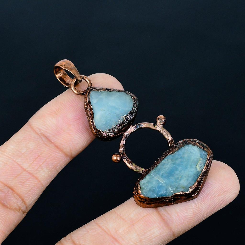 Aquamarine Copper Electroformed Pendant, Handmade Gemstone Pendant Jewelry, Gifts For Wife Brand New Pendant
