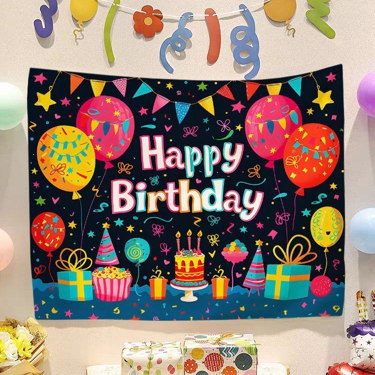 Birthday Happy Banner  Photography Background Cloth  Children's Party Decorative Wall Hanging Cloth
