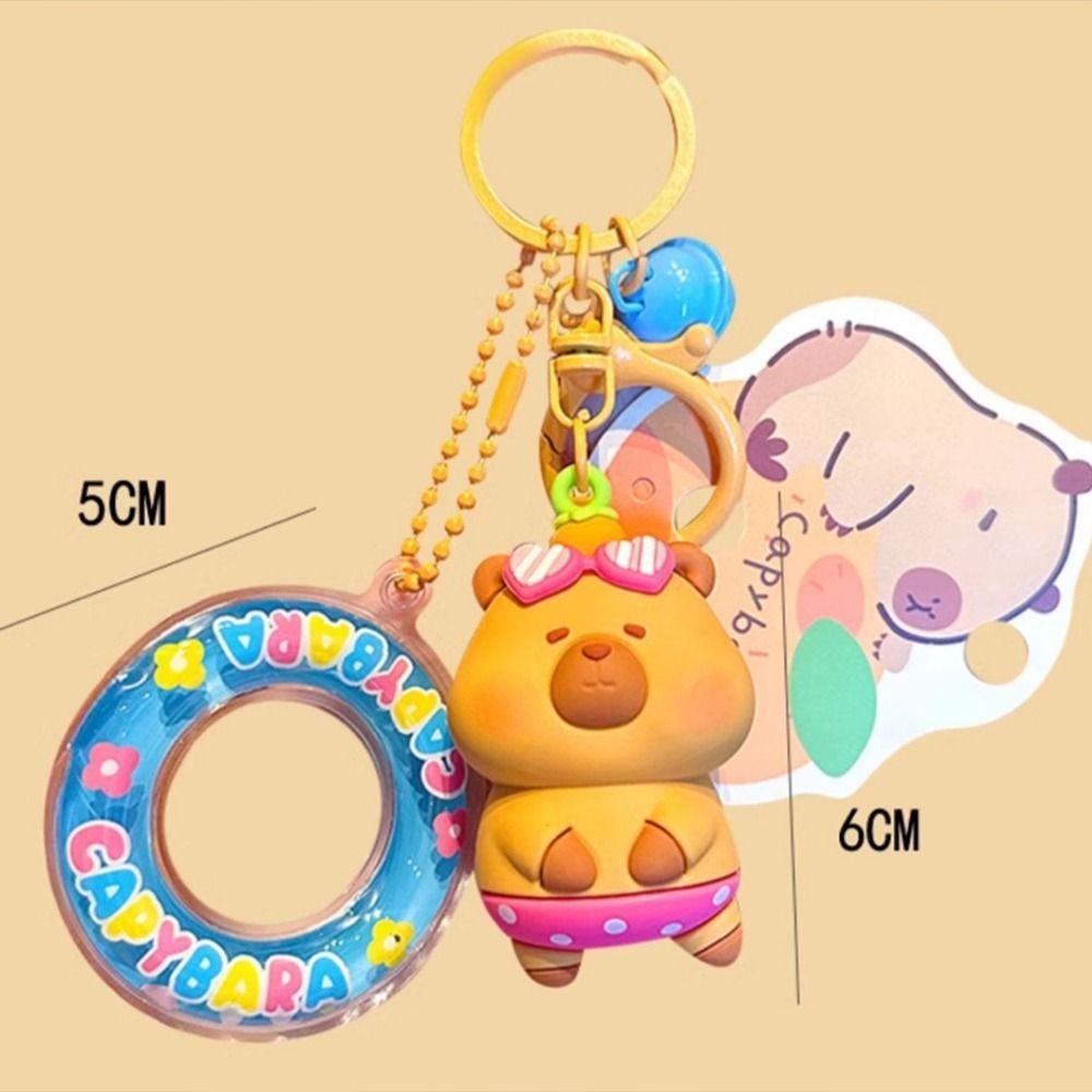 with Bell Swimming Ring Capybara Pendant Cute Cartoon Car Key Ring  Car Key Pendant