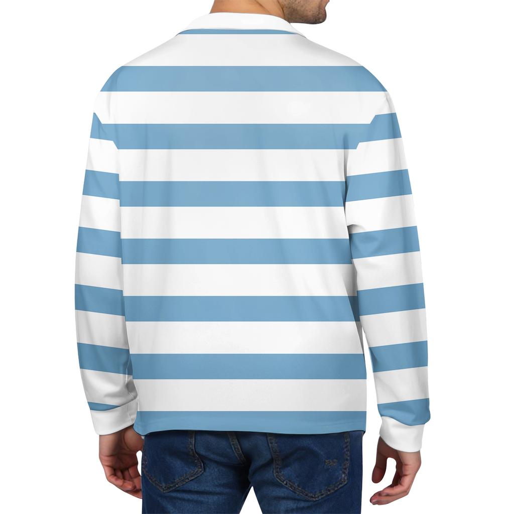 Men's Casual Striped Print Button-Up Long-Sleeve Tops