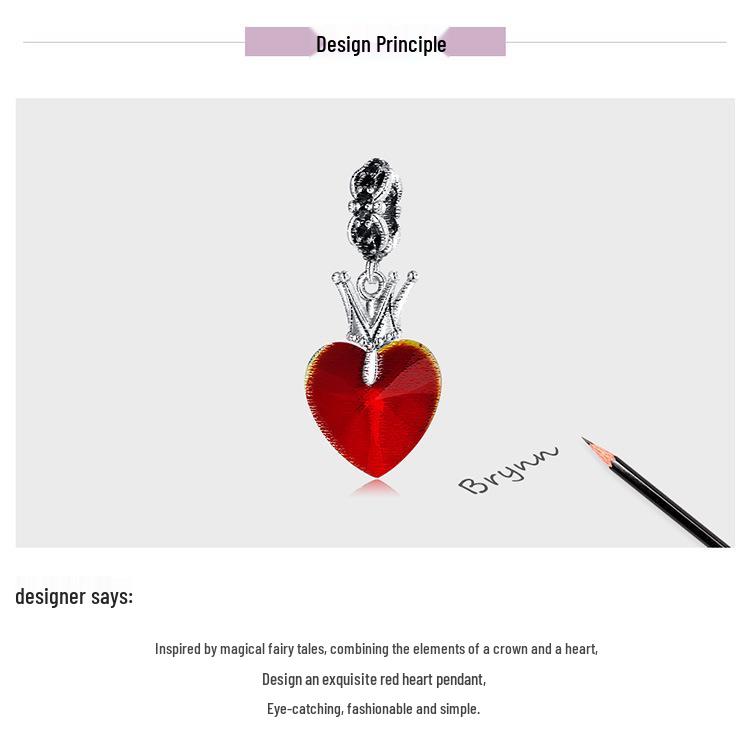 Silver Ziyun Retro Crown Love Pendant in Sterling Silver - Queen Style Fashion DIY Beaded Accessory (Model: SCC2247)