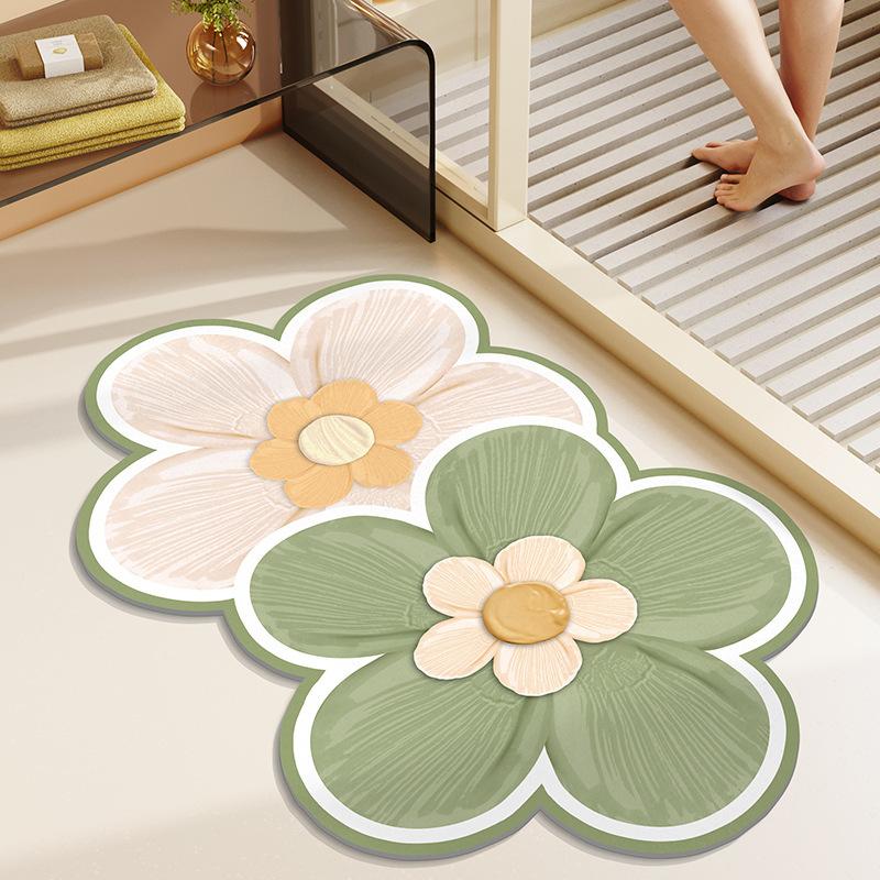 

Nordic Simple Flowers Абсорбирующий Быстросохнущий Коврик для ванной комнаты Туалет Специальная форма Негрязный Износостойкий Ковер из диатомита 60*90cm