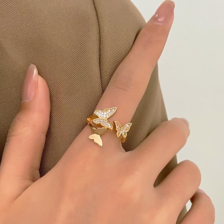 Europäischer & Amerikanischer Stil Kreative Kupfer Diamant Schmetterlingsringe für Damen - Zeigefinger Design
